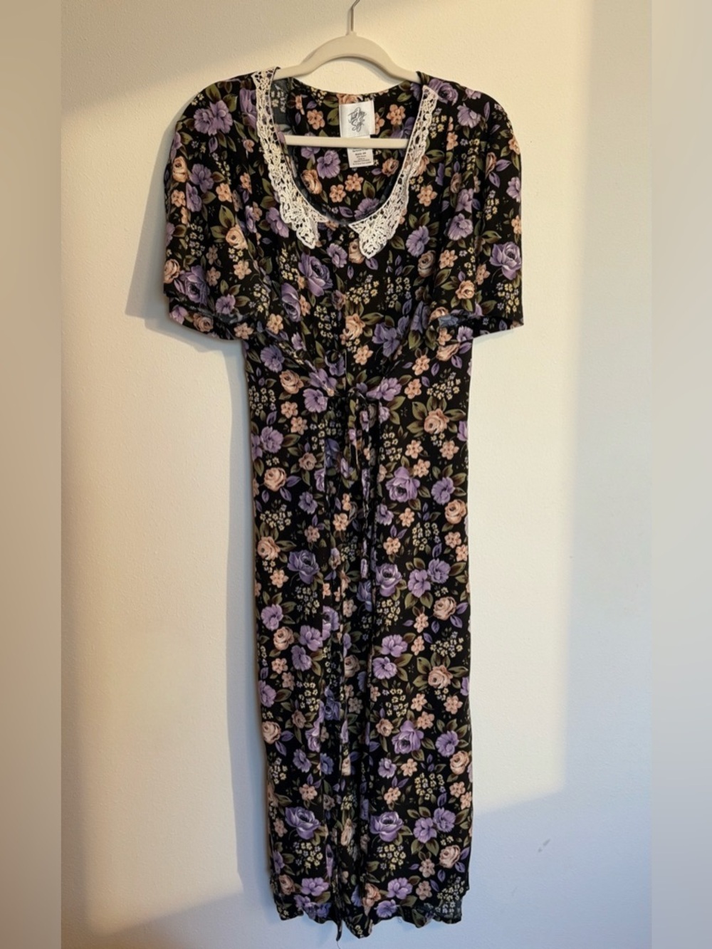 Vtg 90s Just My Size Floral Maxi Dress w/ Lace Collar - 22W Cottagecore